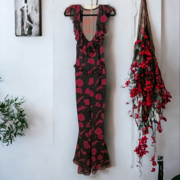 Free People Austyn Femme Floral Flare Wide Leg Ruffle Trim Jumpsuit - Picture 5 of 11